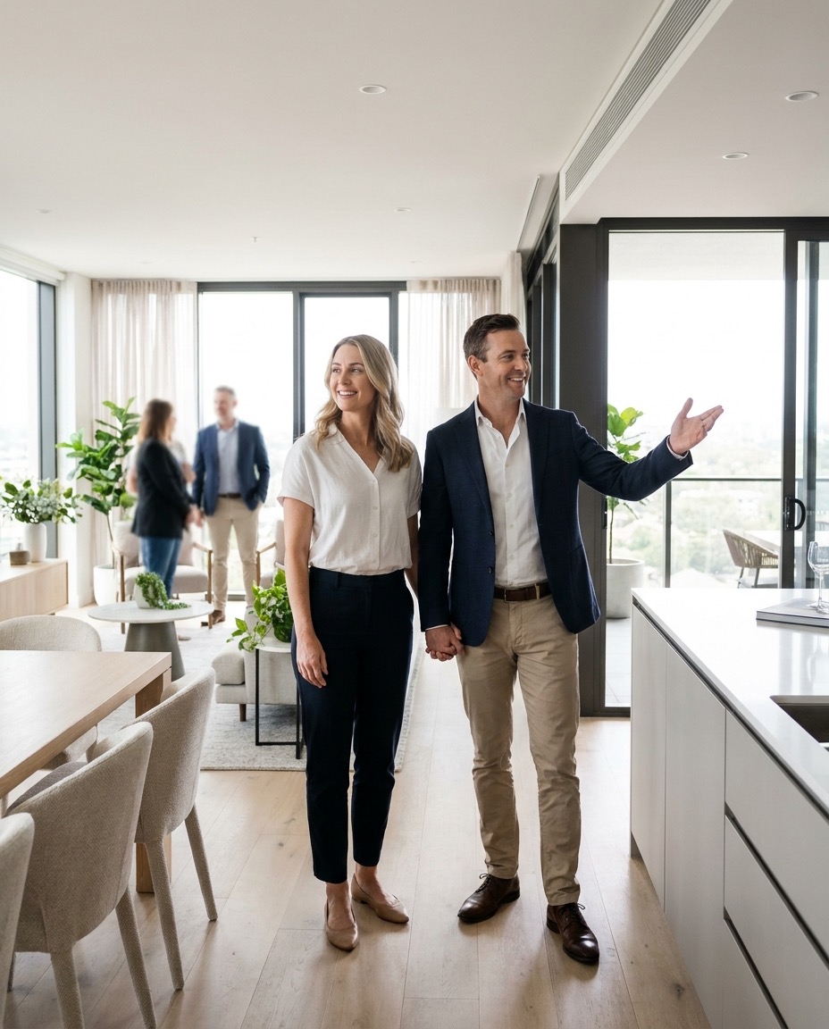 Buyers viewing a home at an open inspection