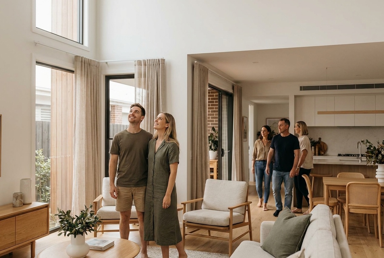 Buyers walking through an open home inspection