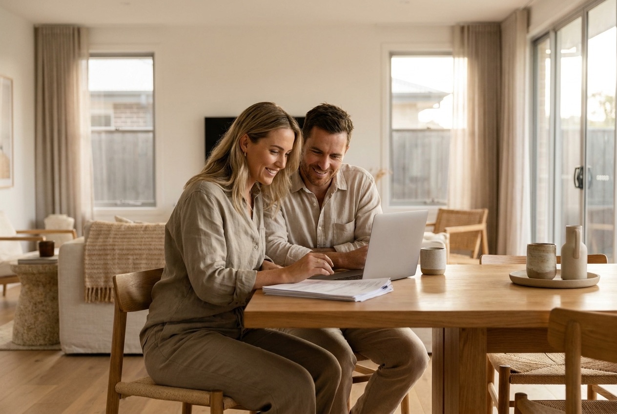 Couple reviewing an offer on their home at the dining table