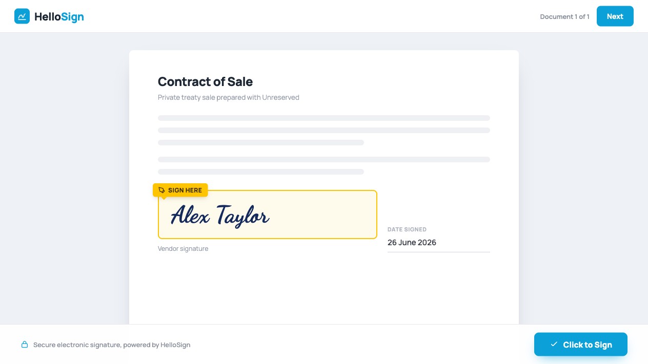 Contract signed digitally with a HelloSign electronic signature