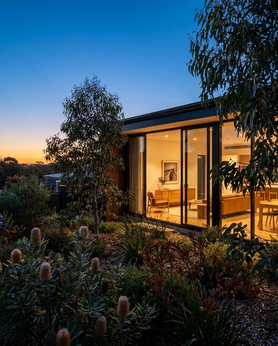 A modern home lit up at dusk, ready to launch to market