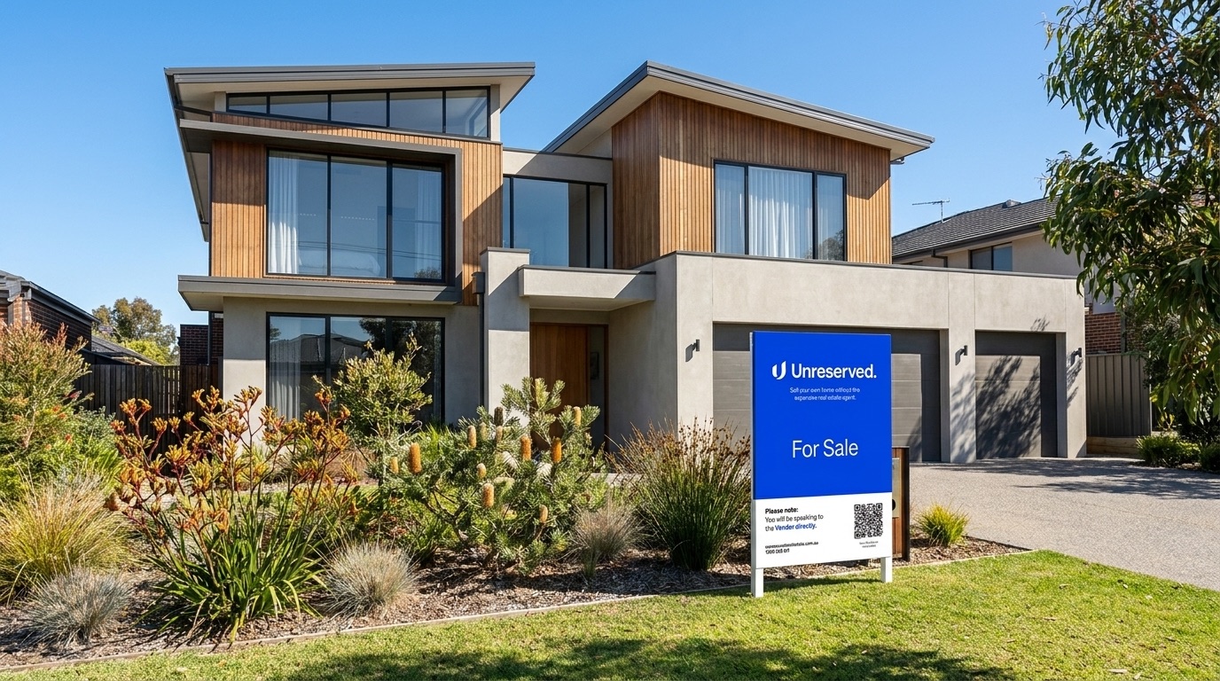Unreserved for sale sign in front of a private listing